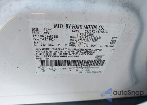 2024 Ford Maverick Xlt z USA, uszkodzony, nr VIN 3FTTW8H30RRA05995